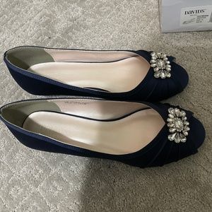 Brand new David’s Bridal Peep Toe Navy Blue with Rhinestones